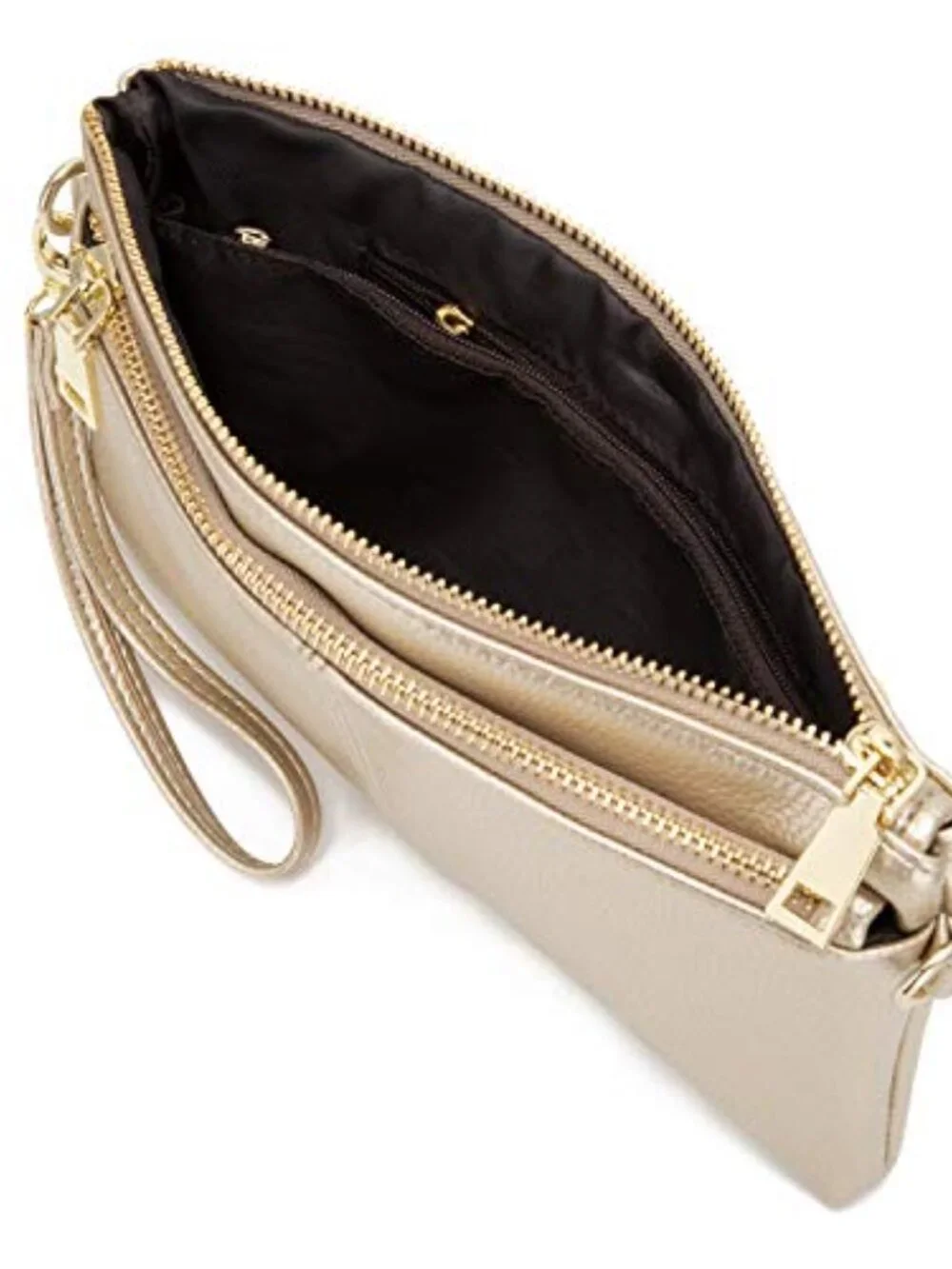 Triple Zip Small Crossbody Bag Lightweight Vegan Leather Wristlet Clutch with